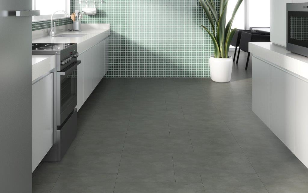 piso vinilico com textura de cimento queimado para revestimento do piso da cozinha