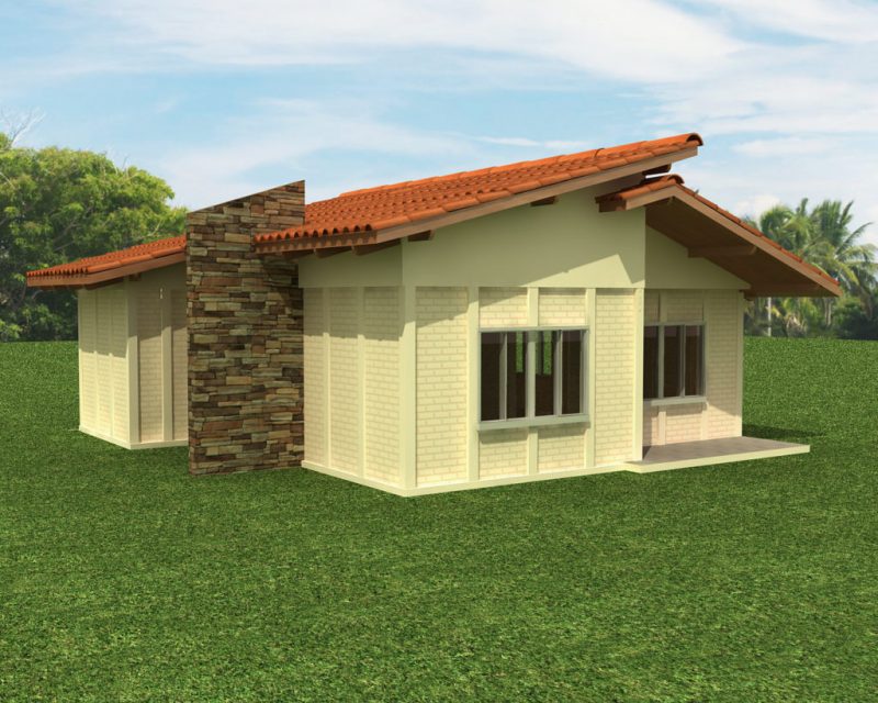 Casa simples pre-fabricada de concreto com garagem