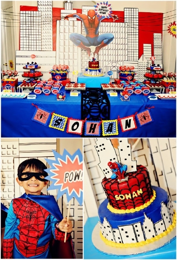 Decoração de mesa de aniversário do Homem Aranha