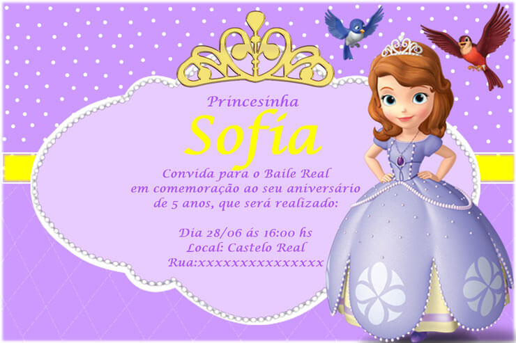 Convite de aniversário Princesa Sofia