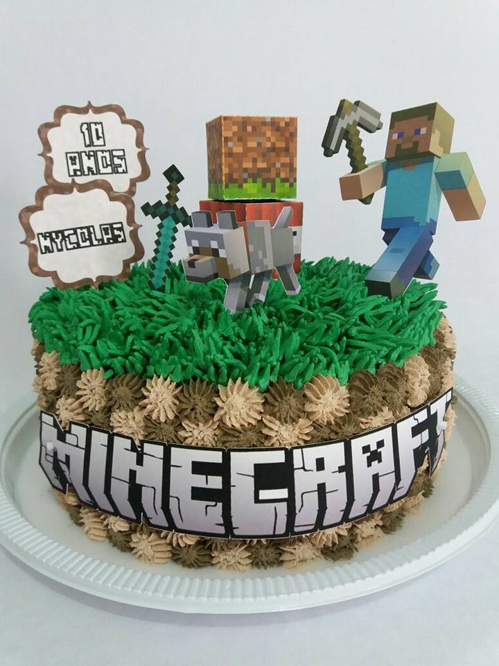 decorado bolo minecraft quadrado