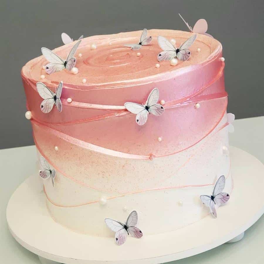 Bolo de Aniversário Feminino → Moderno, Personalizado, Simples, Rosa